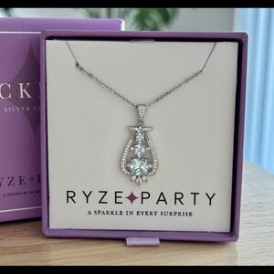 Ryze Party “Sky Blue CZ” Sterling Silver Statement Pendant Necklace